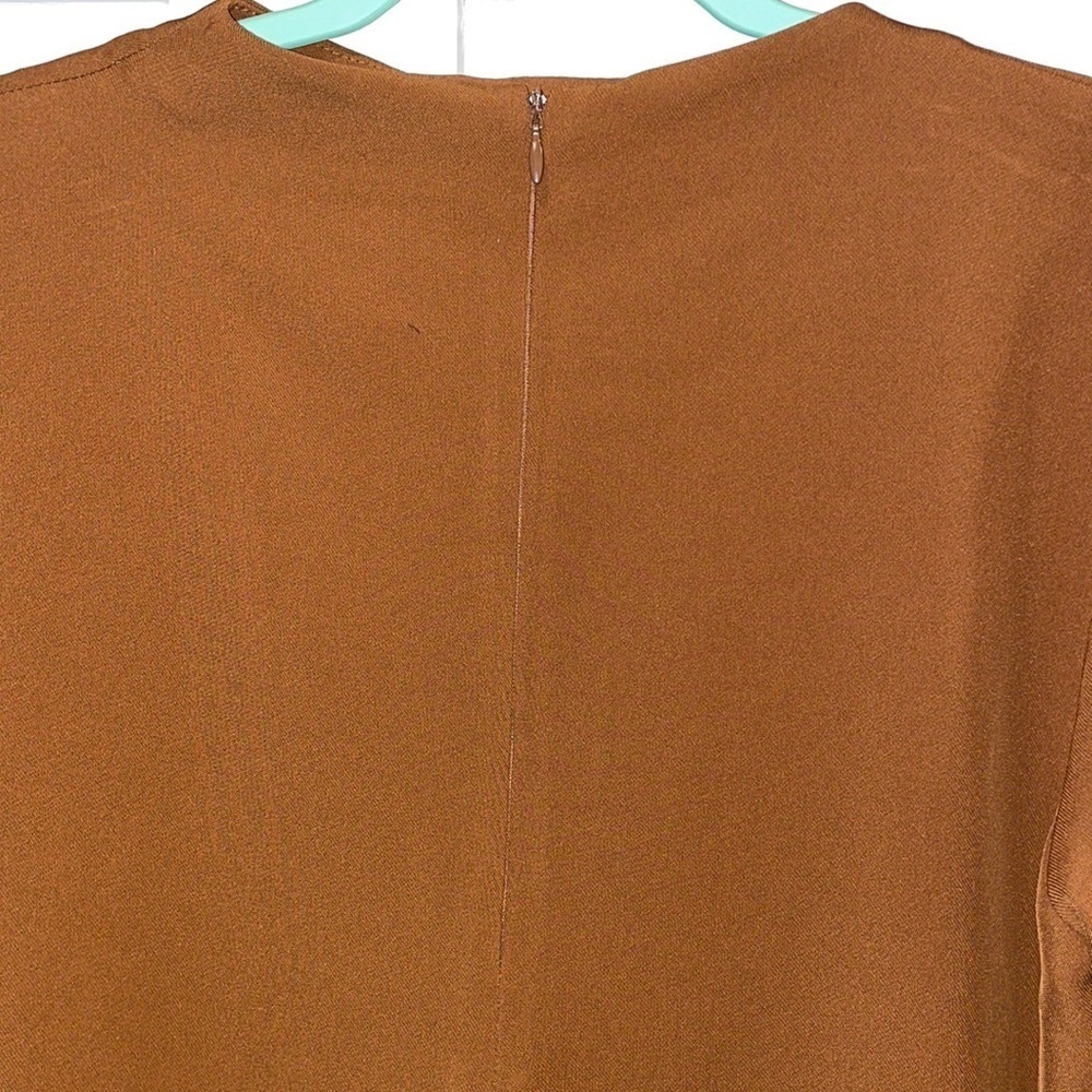 Calvin Klein Solid Crepe De Chine Mock Neck Short Puffed Elbow Sleeve Blouse - Picture 8 of 12